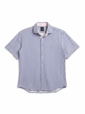 Tailorbyrd Short-Sleeve Micro Dot Button-Down Shirt - Blue Mens Lg Casual